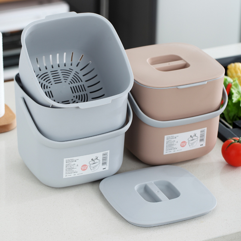Plastic Kitchen Food Waste Trash Can Compost with Drainer Rubbish Container Organizer Accessories Tools