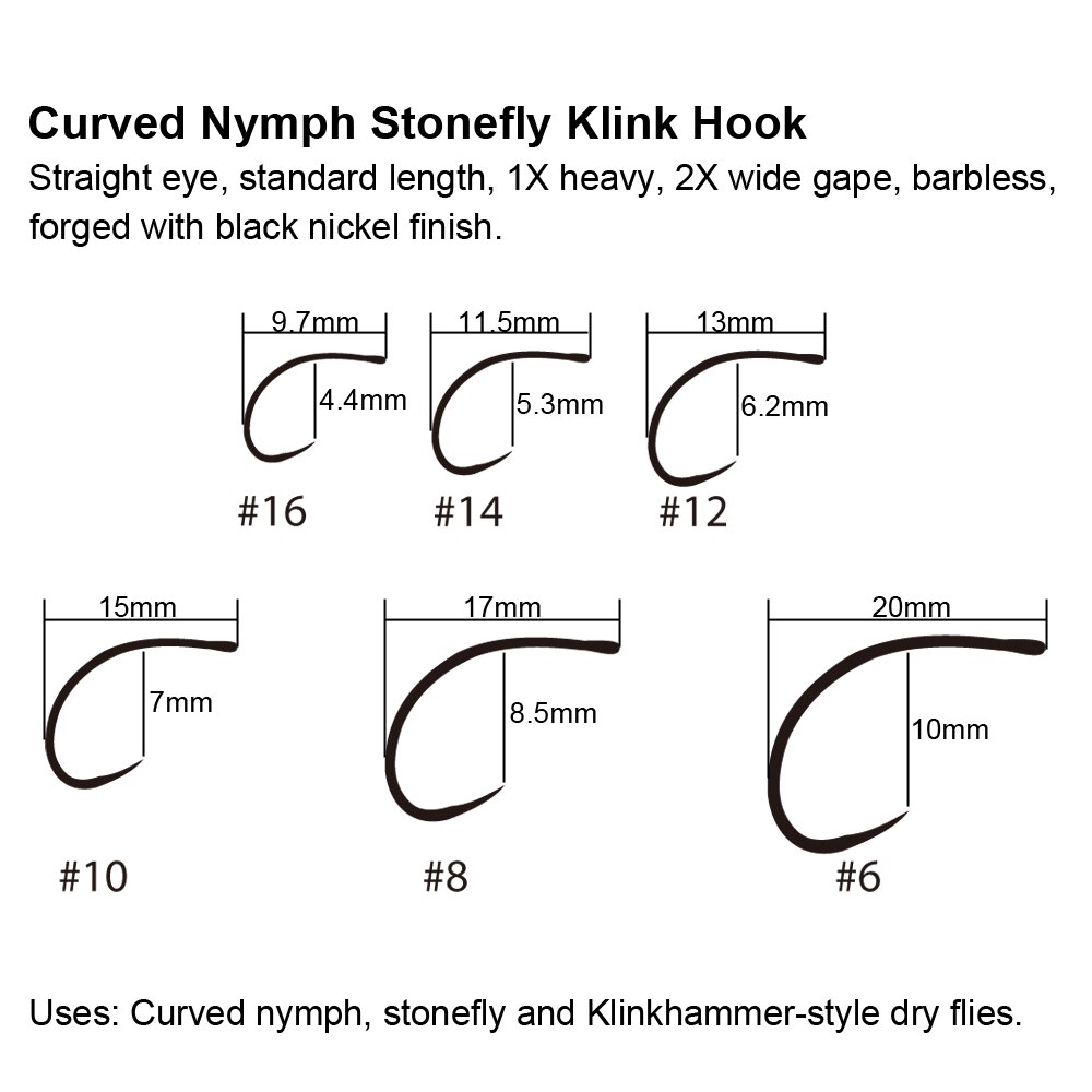 Vampfly 20pcs Barbless Curved Nymph Stonefly Klink Fly Tying Hook Ultra Sharp Fly Fishing Hooks