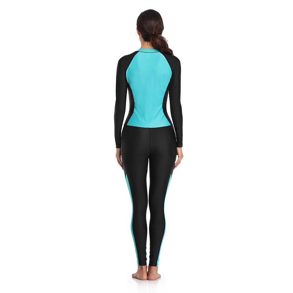 Dames badedragt med lynlås foran, surf swim våddragt langærmet rashguard solbeskyttelse