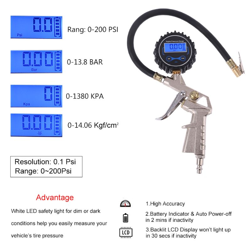 Digitale Reifen Inflator mit Automobil Manometer Schlauch und Futter Clip für Auto Lieferwagen Lkw Motorrad Fahrrad Reifen Druck