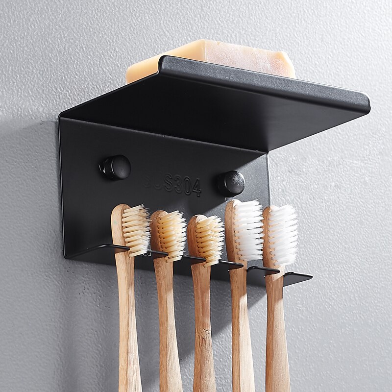 304 rustfrit stål badeværelse tandbørste holder sæt vægmontering sort tandbørste opbevaringsstativ arrangør badeværelse tilbehør