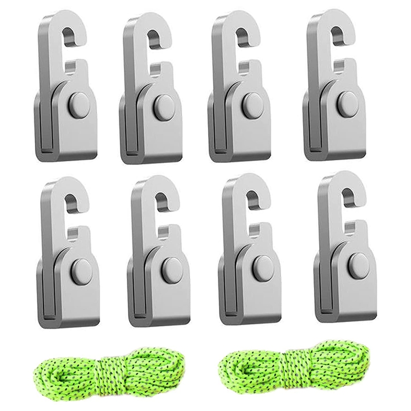 Crochet de verrouillage automatique, nœud libre autobloquant, Kit de corde facile à serrer, 8 pièces/paquet avec corde de 5 M X2 pour tente extérieure: Default Title