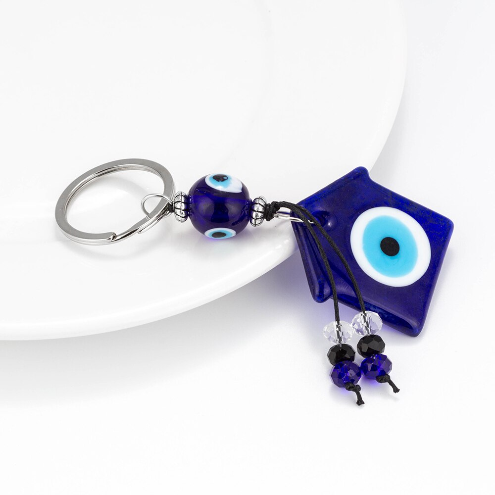 Oeil chanceux bleu verre maison porte-clés mauvais œil breloques gland voiture porte-clés pour femmes hommes EY186
