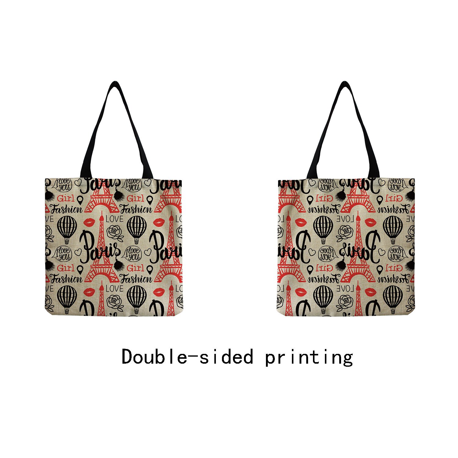 Bolso con estampado de dibujos animados para mujer, bolsa con estampado de letras de la torre de París, por encima del hombro, reutilizable, a la , grande, práctico