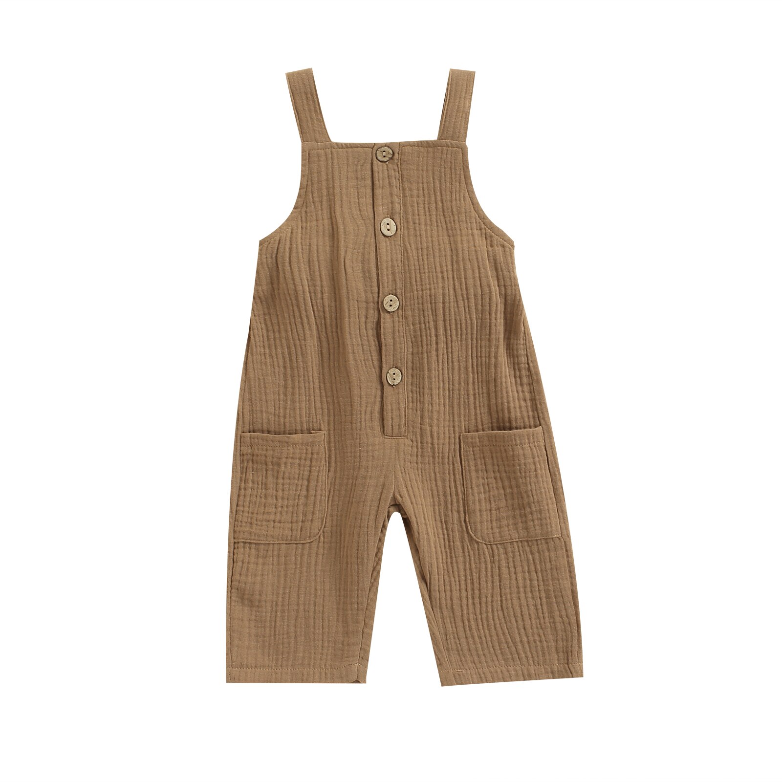 Katoen Linnen Casual Solid Kinderen Jumpsuit Peuter Vierkante Kraag Mouwloze Button-Down Jarretel Broek Voor Meisjes Jongens: Bruin / 3T