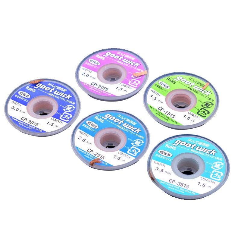 1 Uds Japón GOOT RoHS MSDS desoldaring Wick 1,5 m eliminar la mecha de soldadura para reparar PCB RMA trabajo de precisión con flujo sin cloro