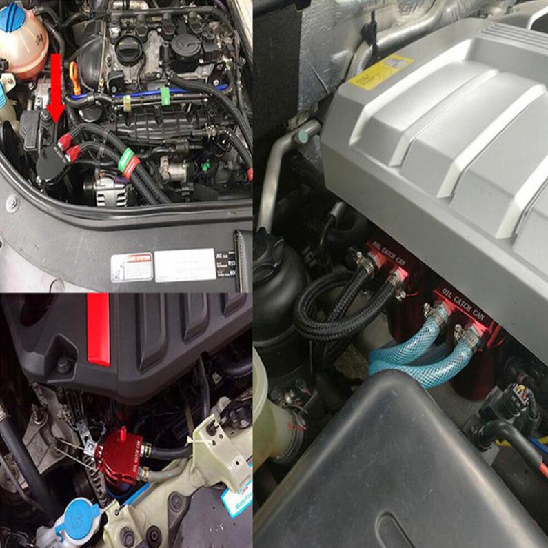 Universal Black Aluminum Baffled Oil Catch Can Oil Filter Tank Round Reservoir Breather with Fittings and Oil Dipstick