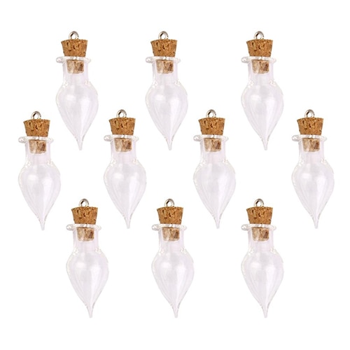 10 pçs lágrima gota garrafas de vidro com cortiça topo diy pingentes artesanal desejando garrafas frascos diy colar jóias acessório presente