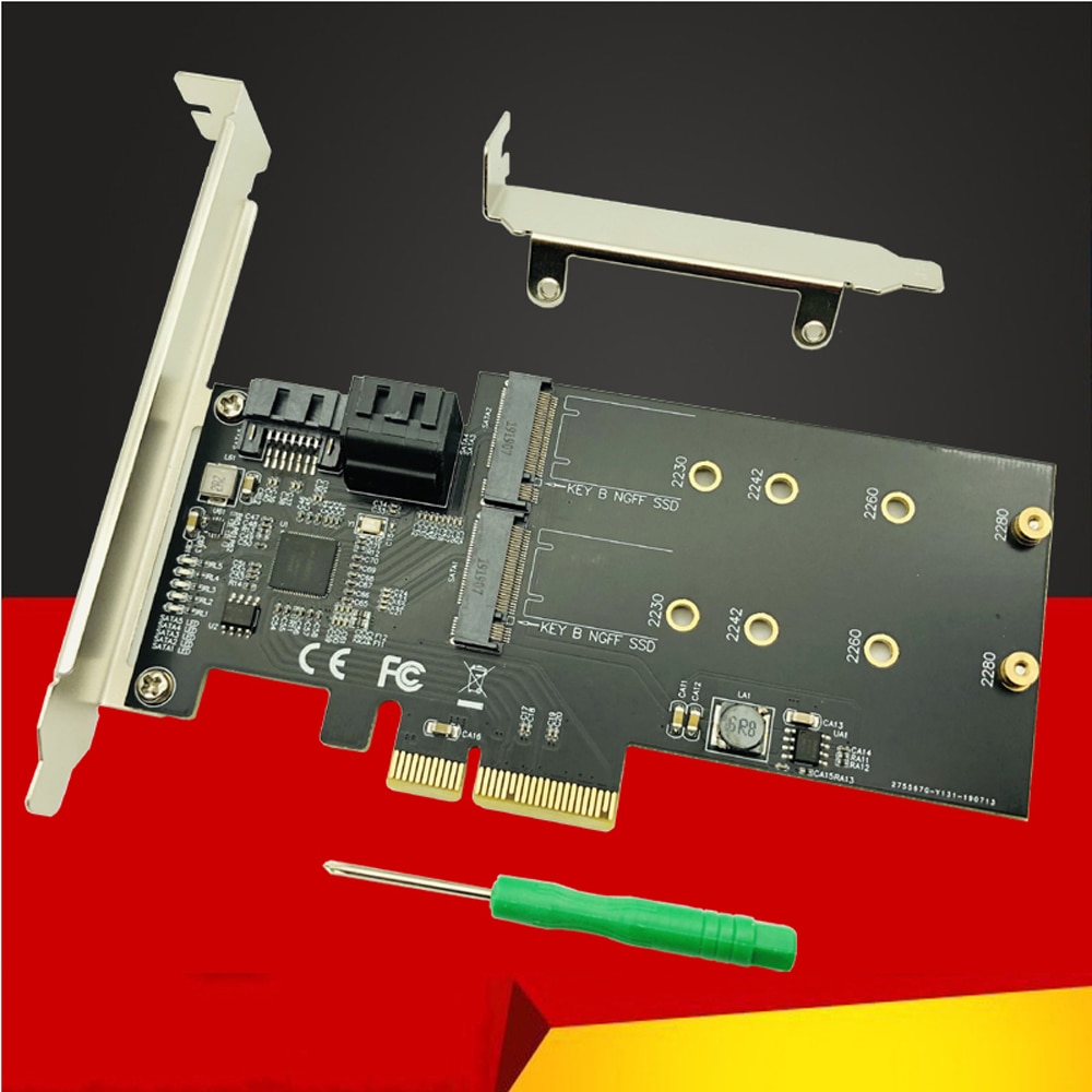 Sata Raid Controller Sata Raid M.2 Pci Express Raid Card 2 Poort SATA3.0 6Gbps + 2 Poort M.2 Ngff ssd B Key Ondersteuning RAID0 RAID1 Ahci