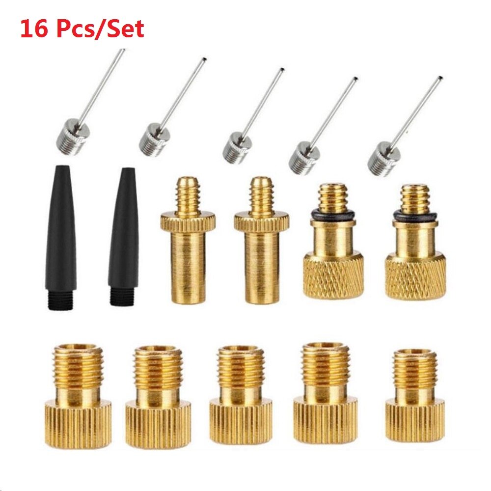 Fiets Valve Adapter Set Sv Av Dv Fiets Pomp Naalden Adapter Fiets Tire Inflator Luchtpomp Compressor Fiets Valve Converter: 16pcs set