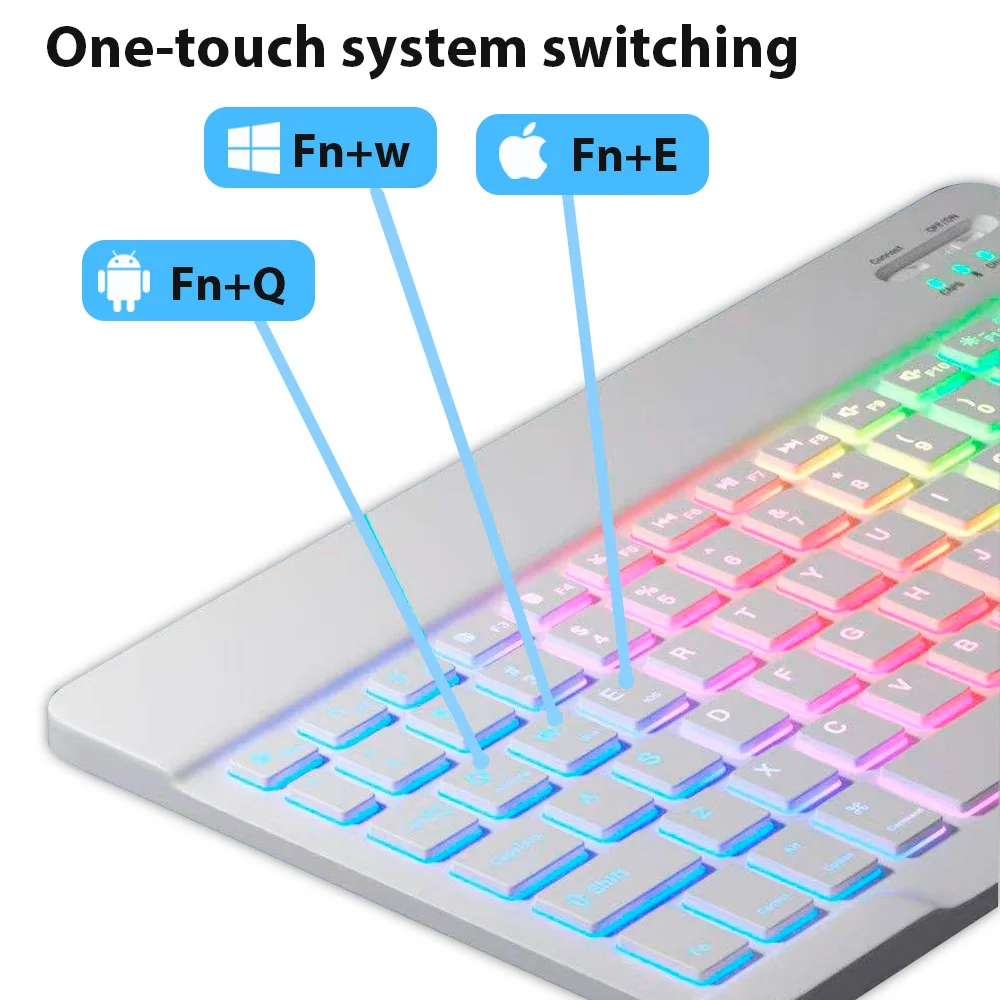 Bluetooth-toetsenbord voor tablet Android IOS Windows Draadloos muistoetsenbord Bluetooth-compatibel toetsenbord met regenboogverlichting voor iPad