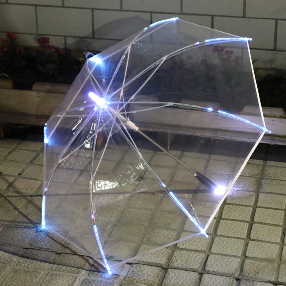 Parapluie LED coloré, lampe de poche électronique parapluie lumineux transparent, style de décoration pour la maison