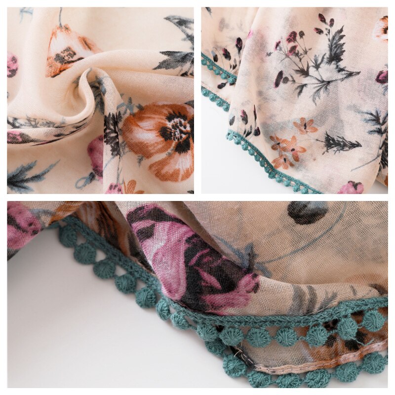 Sparsil-foulard en coton et lin femme | Longue écharpe, imprimé floral, court gland doux, enveloppes d'été, Protection solaire, échalotes de plage
