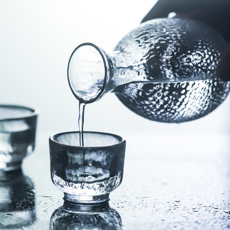 DEOUNY Japanischen Stil Willen Flachmann Sets Glas Wärmer Heißer Topf Weiß Wein Tassen Kaffee Gehämmert Gold Rand Bar