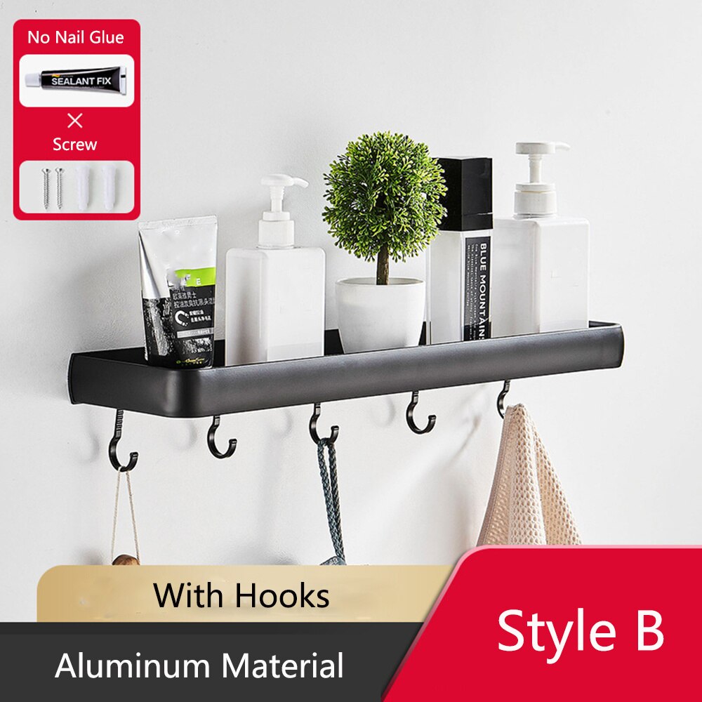 Bathroom Shelves Shower Storage Rack With Towel Holder Toilet Shampoo Organizer Shelf Spice Jar Holder Kitchen Accessories: B / 30cm Width