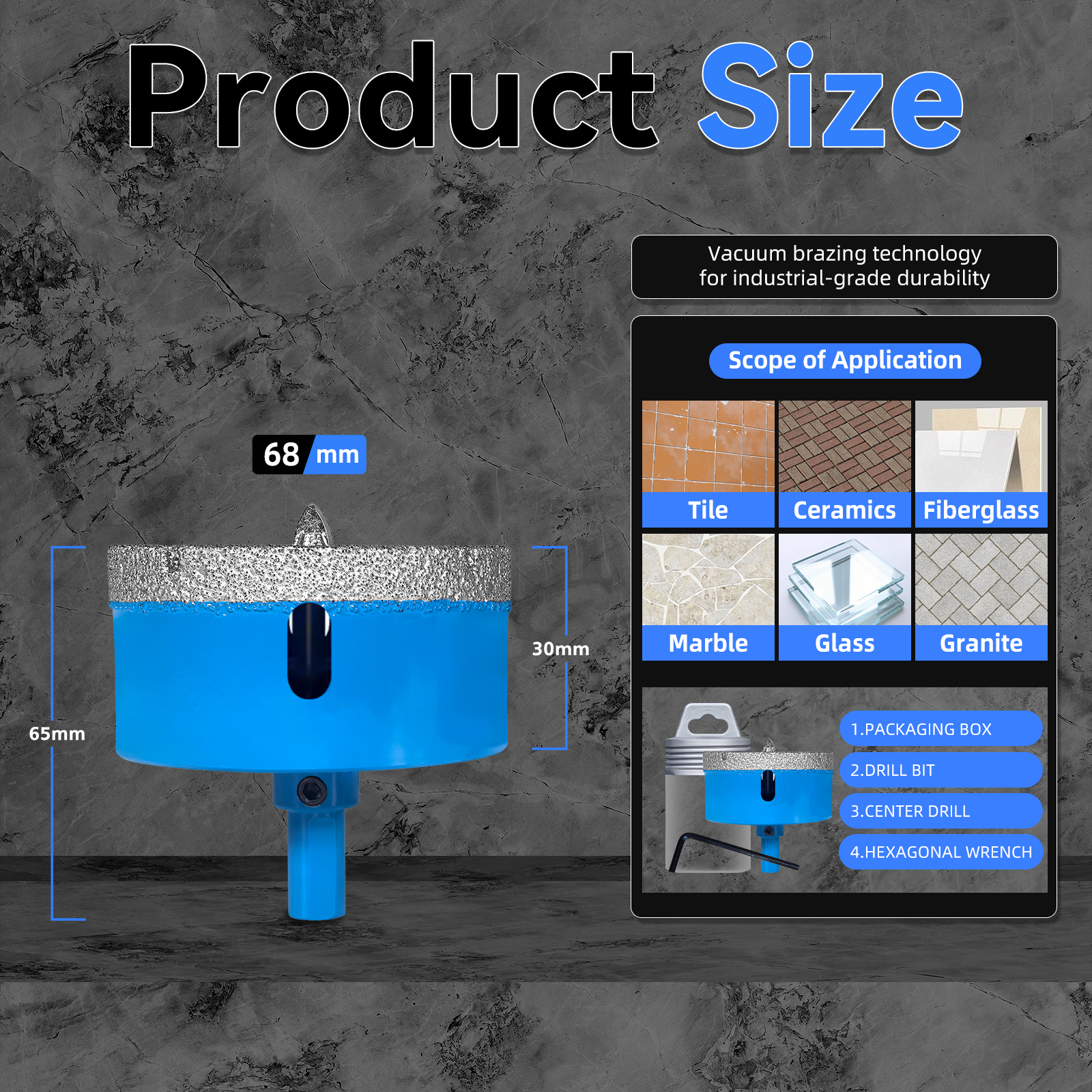 Juego de brocas de diamante de 18-68MM, sierra perforadora para azulejos de cerámica con taladro de posición para vidrio, mármol, granito, piedra, porcelana, 1 Uds.