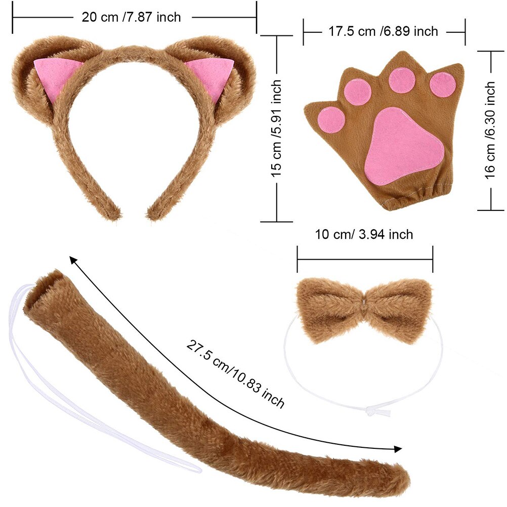 5 stuks halloween-feestkostuum kattenkostuumset kattenoren hoofdband kattenstrik kattenstaart kattenpoot handschoenen halloween-decoratie