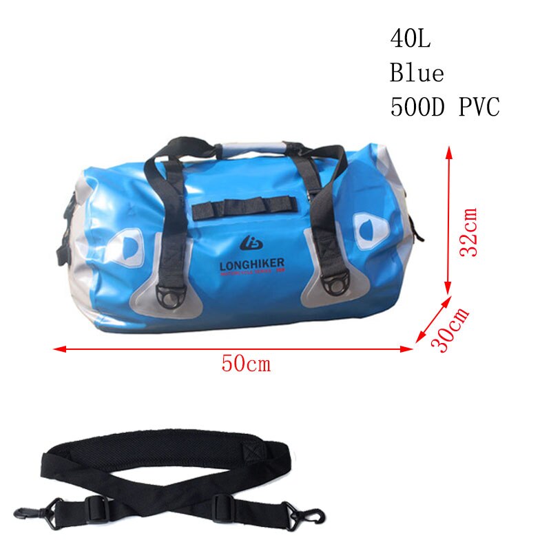 Outdoor Swimming Waterproof Duffle Bag for Motorcycle Tail Bag Riding Cycling Gym Kayaking Boating Rafting Fishing Camping: LHK353-Blue40L-PVC