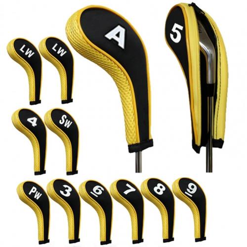 12 Stuks Ritssluiting Neopreen Golf Club Iron Cap Set Golf Headcover Bescherming Case Golf Training Aids Accessoires Met Nummer: YELLOW