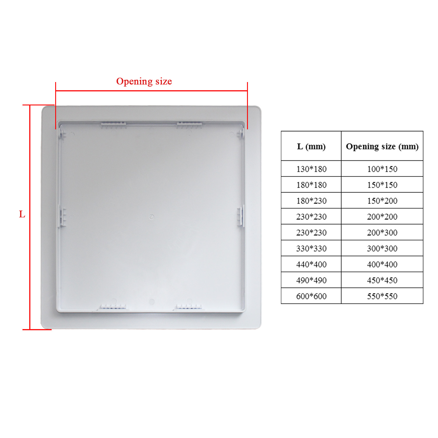 White Plastic Access Door Easy-Snap Wall or Ceiling Access Panel for 100*150mm -480*480mm Opening Flush Universal ABS Square