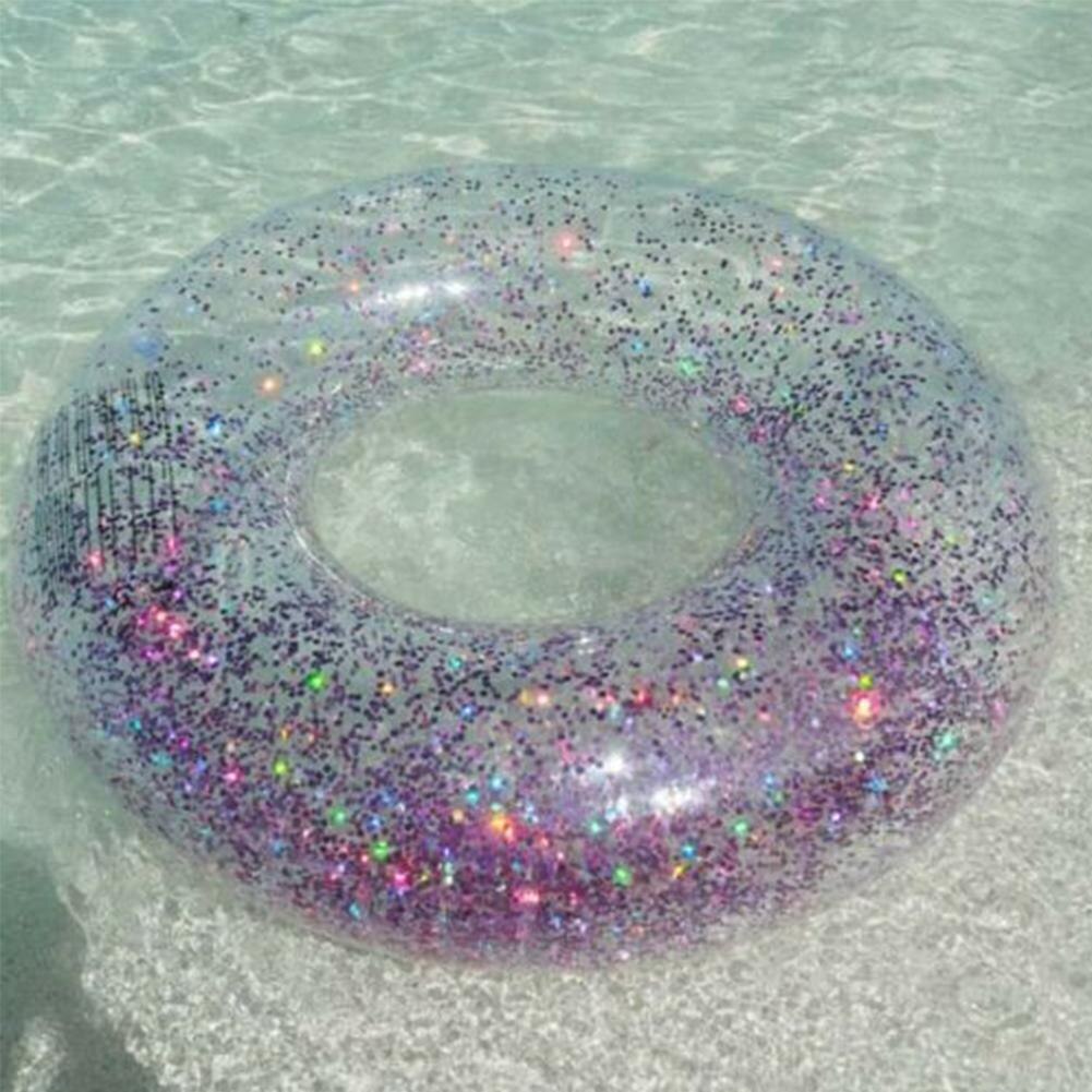 70/80/90cm färgglada glittriga poolfots simring för vuxna barn uppblåsbar poolrör jätteflottor pojkar flicka vatten rolig leksak
