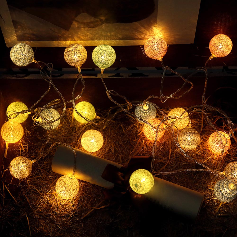 Tira de luces LED de 3,55 m, 20 bolas de hilo de algodón para decoración del hogar, lámpara para , boda, enchufe estadounidense/europeo DTT88