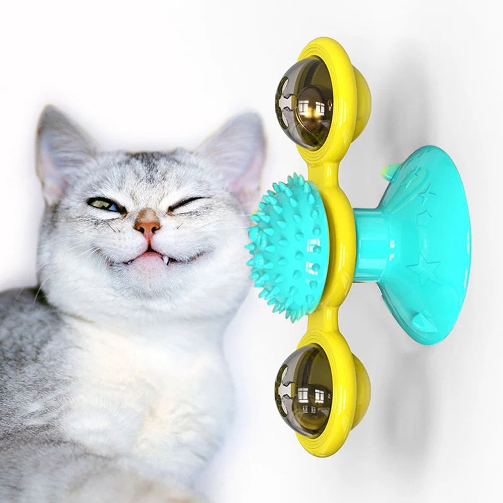 Windmill Cat Toy Turntable Teasing Pet Toy Scratching Tickle Cats Hair Brush Funny Cat Toy Hair Brush Chew Toys