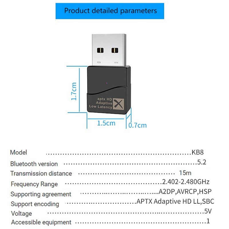 Treiberloser bluetooth-adapter, usb-bluetooth- 5.2- sender + usb-verlängerungskabel, qcc -3040- chip