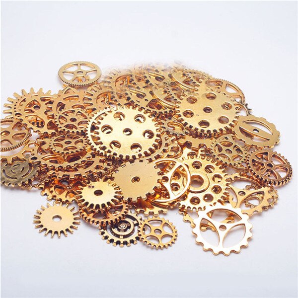 100g Vintage Steampunk Wrist Watch Parts Gears Wheels Steam Punk Lots of Pieces DIY Jewelry Making Findings 12-40mm: Gold