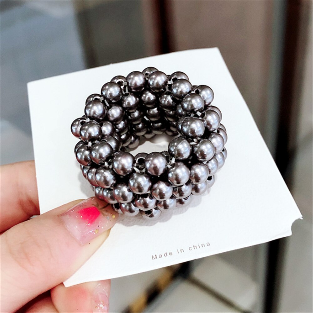 Accesorios coreanos para el cabello para mujer, perla de imitación, coletero de goma, cuerda de cabello elástico de: Silver