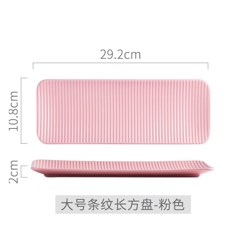 Nordic Ceramic Rectangular Sushi Long Plate Dessert Cake Snack Pastry Western Food Salmon Sashimi Grilled Chicken Wings Plate: stripe large pink