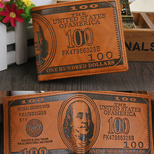 Heren Faux Leather Bifold Portefeuilles Credit/Id Kaarthouder Vintage Zaken Mannen Portemonnee 100-Dollar Patroon Slanke korte Retro Portemonnee