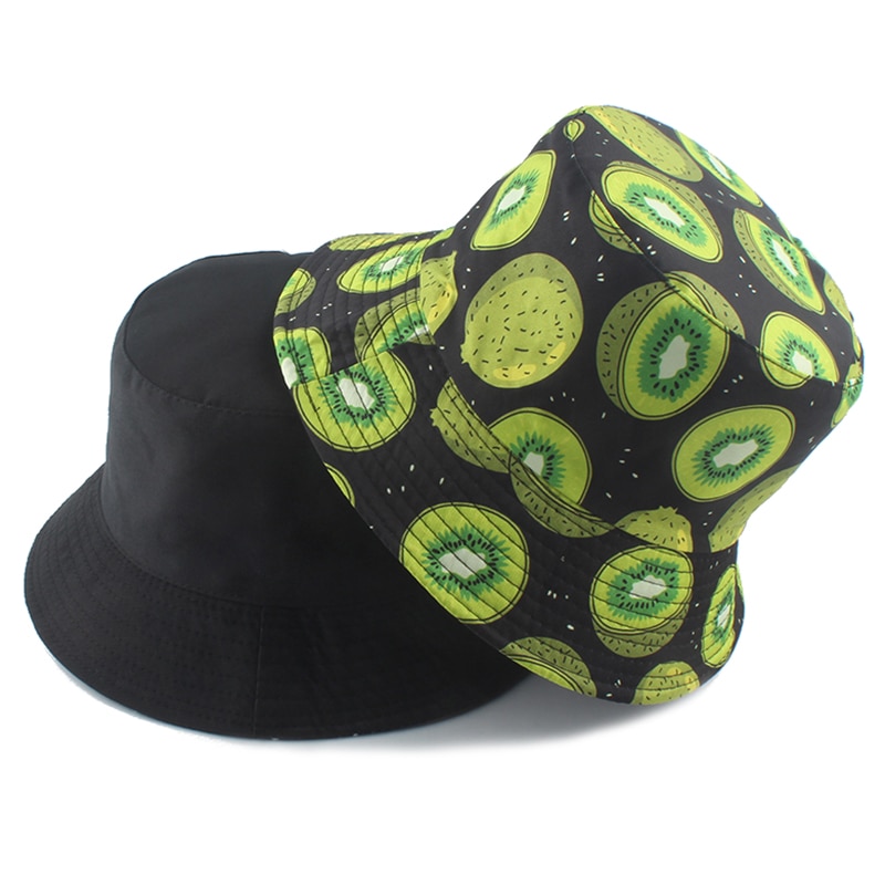 Bob Bucket Hats Men Women Summer Sun Cap Hip Hop Gorros Fruit Kiwi Apple Lemon Strawberry Print Reversible Fisherman Hat