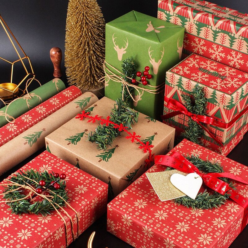 Christmas Wrapping Paper High-end Large Size Package Bouquet Wrapping Box Handmade Diy Material Kraft Paper