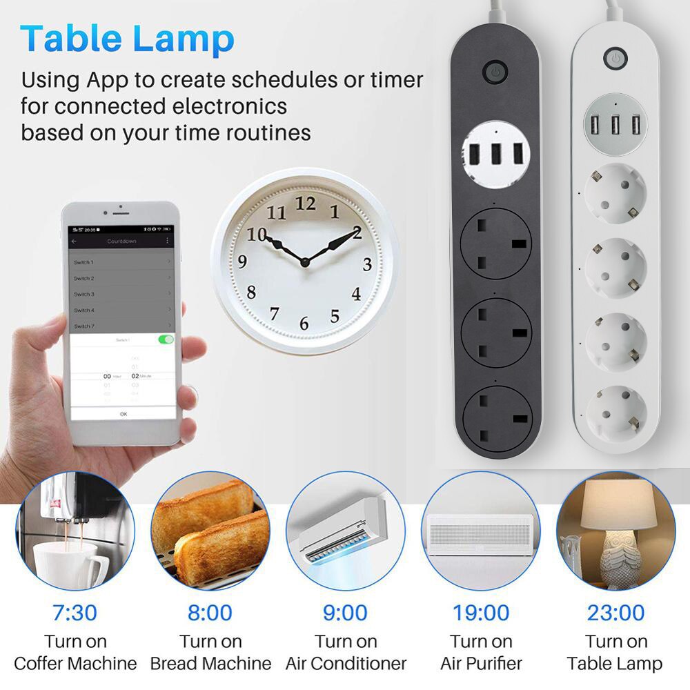 WiFi Smart Power Strip Intelligent Plug Socket Support Voice Control APP Remote Control Timer Function