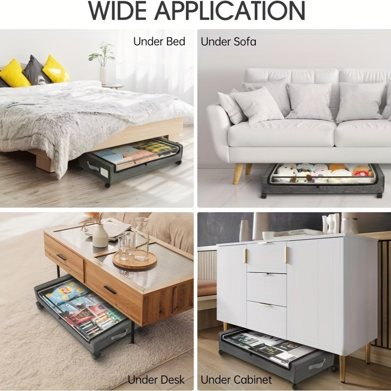 Caixa de armazenamento de roupas debaixo da cama, garra impermeável, cremalheira de armazenamento de pó, adequado para cobertores e colchas