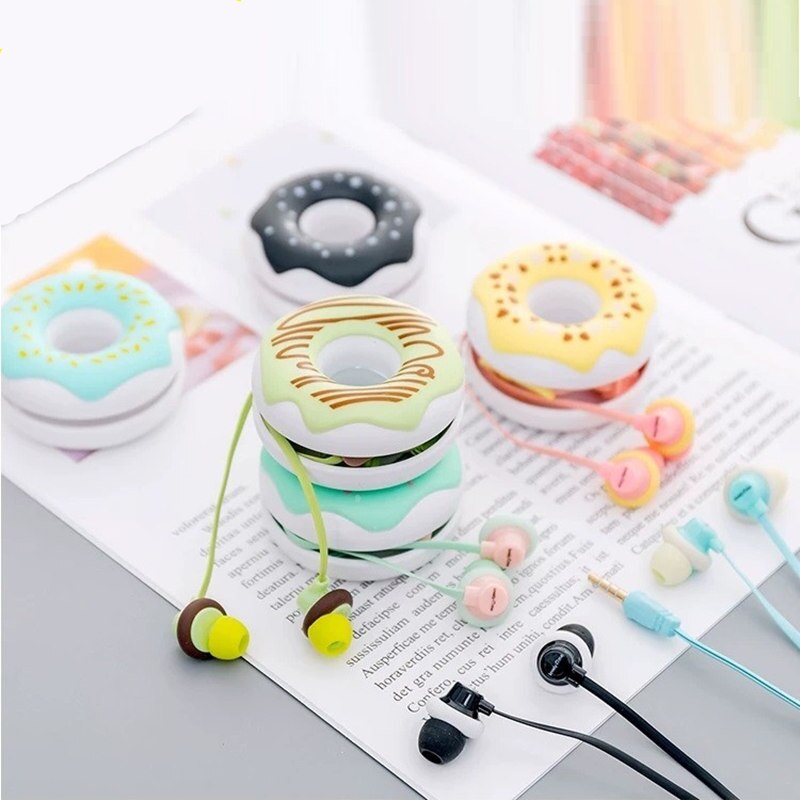 Cute Donuts Macarons Earphones 3.5mm in-ear Stereo Wired Earbuds with mic Earphone Case for Kids iPhone Xiaomi Girls MP3