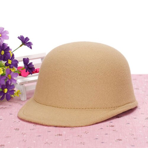 HT1835 Winter Herfst Vrouwen Hoeden Fedora Ronde Top Bowler Jazz Hoed Vintage Wolvilt Hoeden Solid Plain Ouder-kind cap Fedora Hoed: Kids Camel