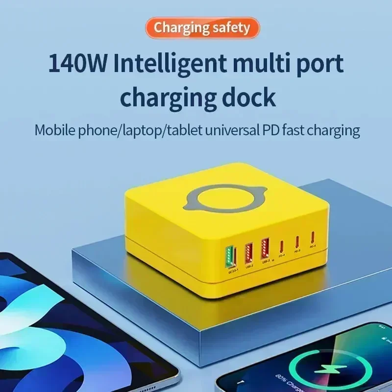 140w gan lader multiport trådløs stasjonær lader usb type  c 100w pps  pd 65w qc hurtigladestasjon for bærbar pc nettbrett telefon