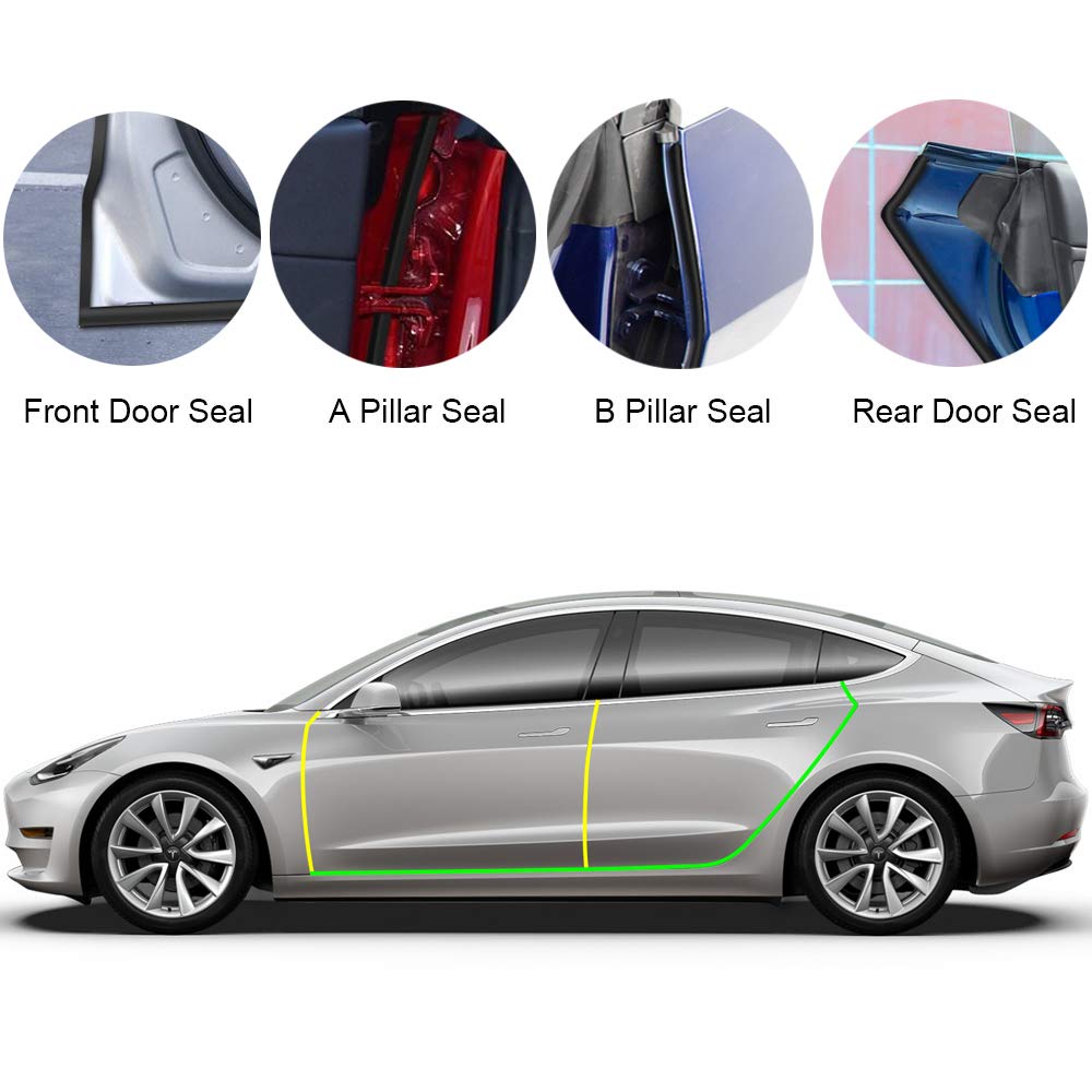 8PCS Door Seal Kit for Tesla Model 3, Soundproof Wind Noise Reduction