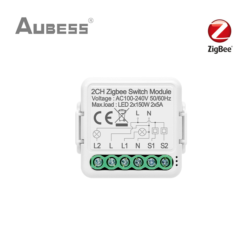 AUBESS Tuya Zigbee Smart Light Switch Module 1/2/3/4 Gang With 2 Way Control Smart Home Auto Breaker Work With Alexa Google Home: 2 Gang