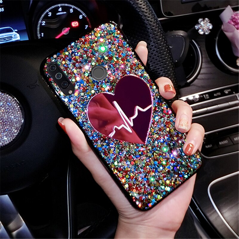 Hoesje voor huawei p smart plus, p smart z, pailletten, grote liefdescover