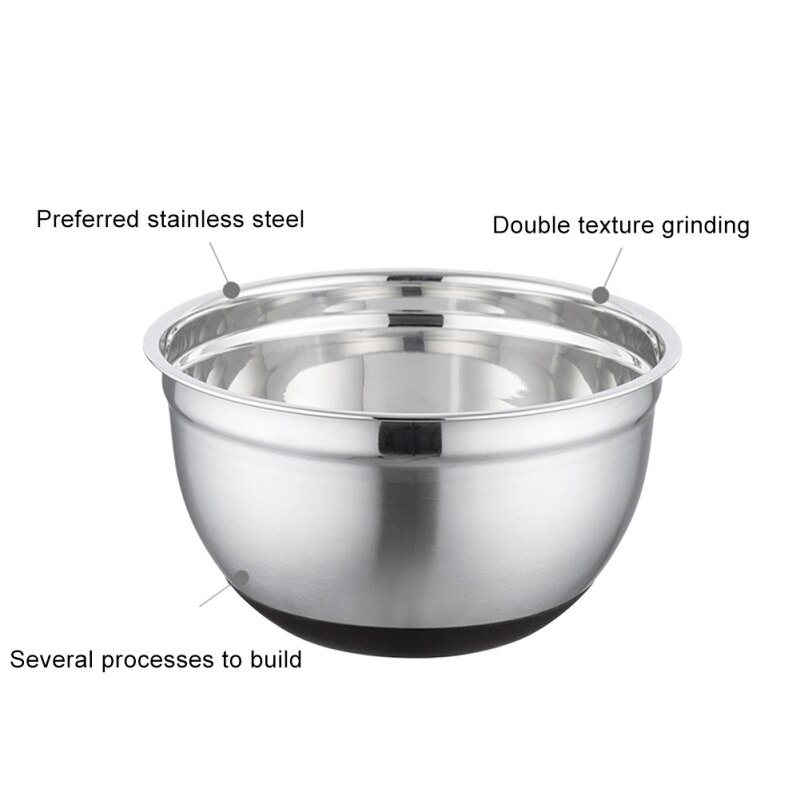Cuenco de mezcla de acero inoxidable con tapa y cuenco de utensilios de cocina antideslizante de silicona para ensalada y pan, pastelería, herramienta de tazón para pasteles