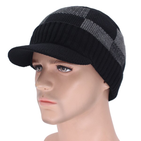 Skullies pipot miesten talvihatut miehille huivi neulottu hattu lippalakki naisten talvi pipo hattu uros homme gorro bonnet baseball lippalakit: Musta hattu