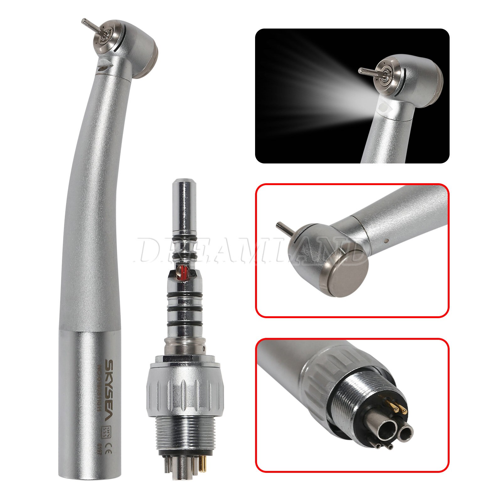 Dental Fiber Optic LED Turbine High Speed Push Button Handpiece Standard/Big/Mini Head & 6/4/2Hole Quick Coupler