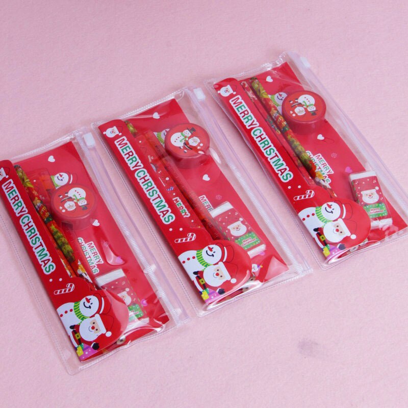 5Pcs/Pack Cute Christmas Stationery Set Pencil Case Sharpener Stationery Student School Office Supplies School Gir Boy