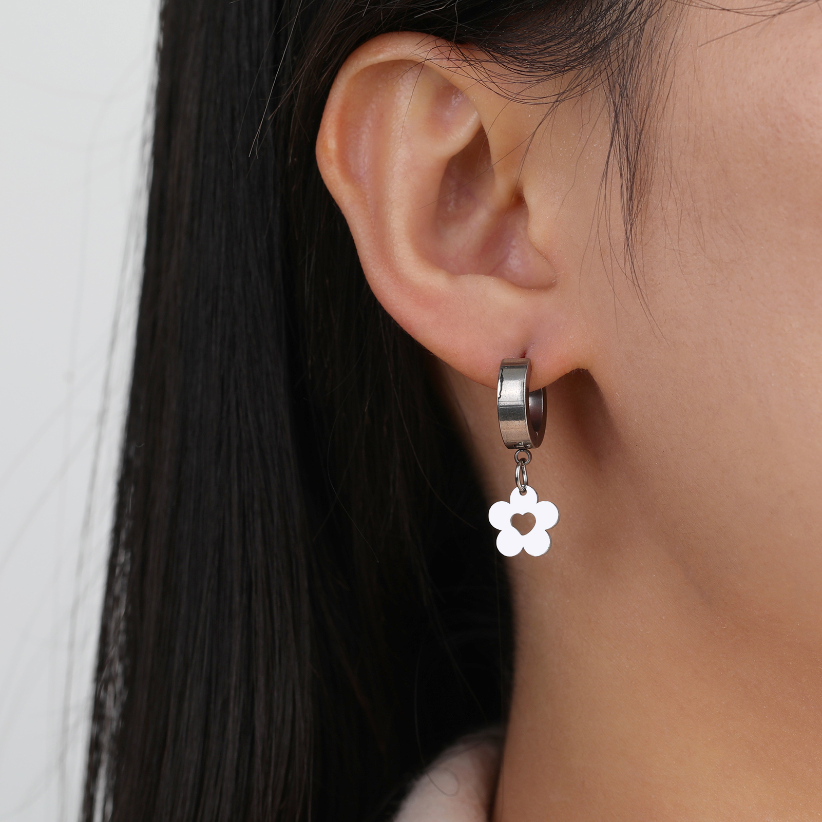 Skyrim Kpop-pendientes colgantes de flores para mujer, aretes de aro de acero inoxidable de Color dorado, joyería de boda bohemia, en