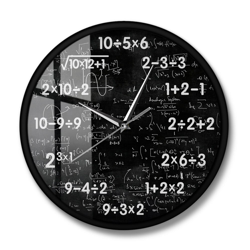 Math Class Black Chalkboard Silent Wall Clock Mathematics Classroom Wall Sign Math Equations Wall Watch Math Nerd Teacher: Metal Frame