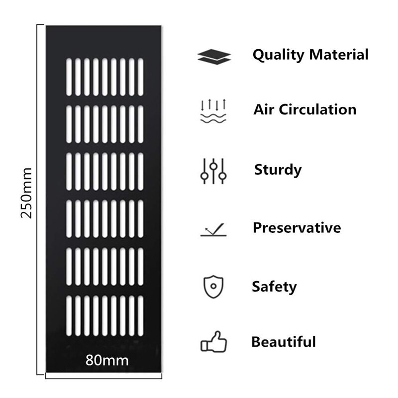 4 Pieces Air Vent Grille Cover, Cupboard Vents Fridge Vent Louvred Wall Vent Grille,Black 80 X 250Mm