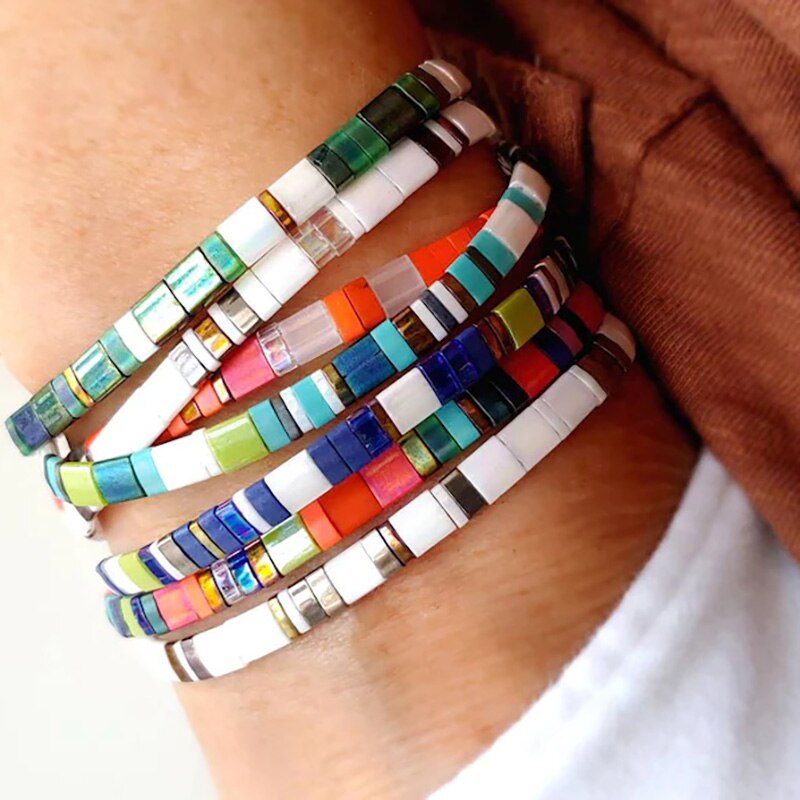 Pulsera Bohemia MIYUKI para mujer, brazalete de cuentas de TIla multicolor, joyería étnica, Bisutería